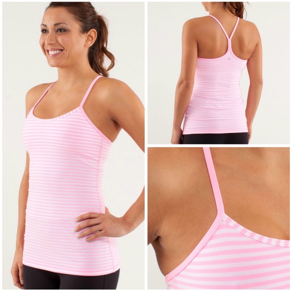 lululemon athletica Tops - LULULEMON ~ Sz 4 Stripe Power Y Tank Pink White